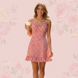 Sweetheart Neckline Rose Dress with Ruffled Trim Size Extra Small
